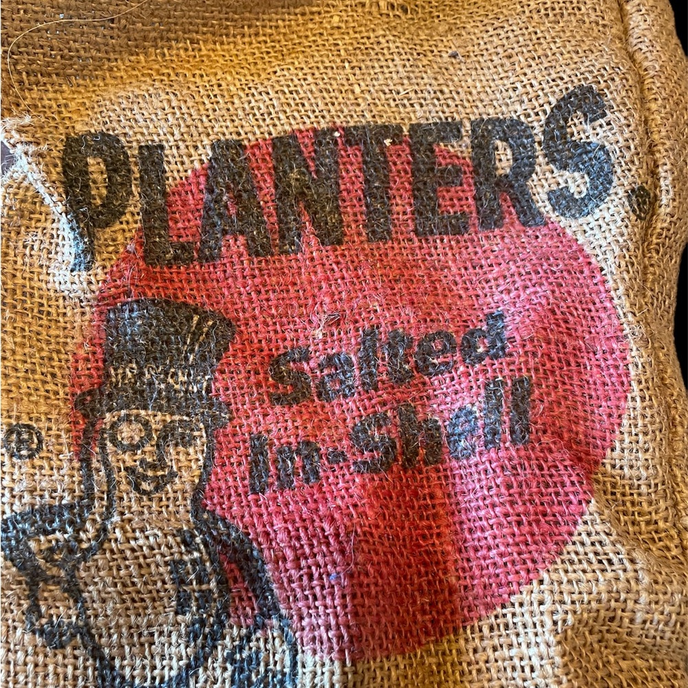 Vintage MR. PEANUT PLANTERS Salted 1lb 8oz sz Burlap Sack Bag VGC